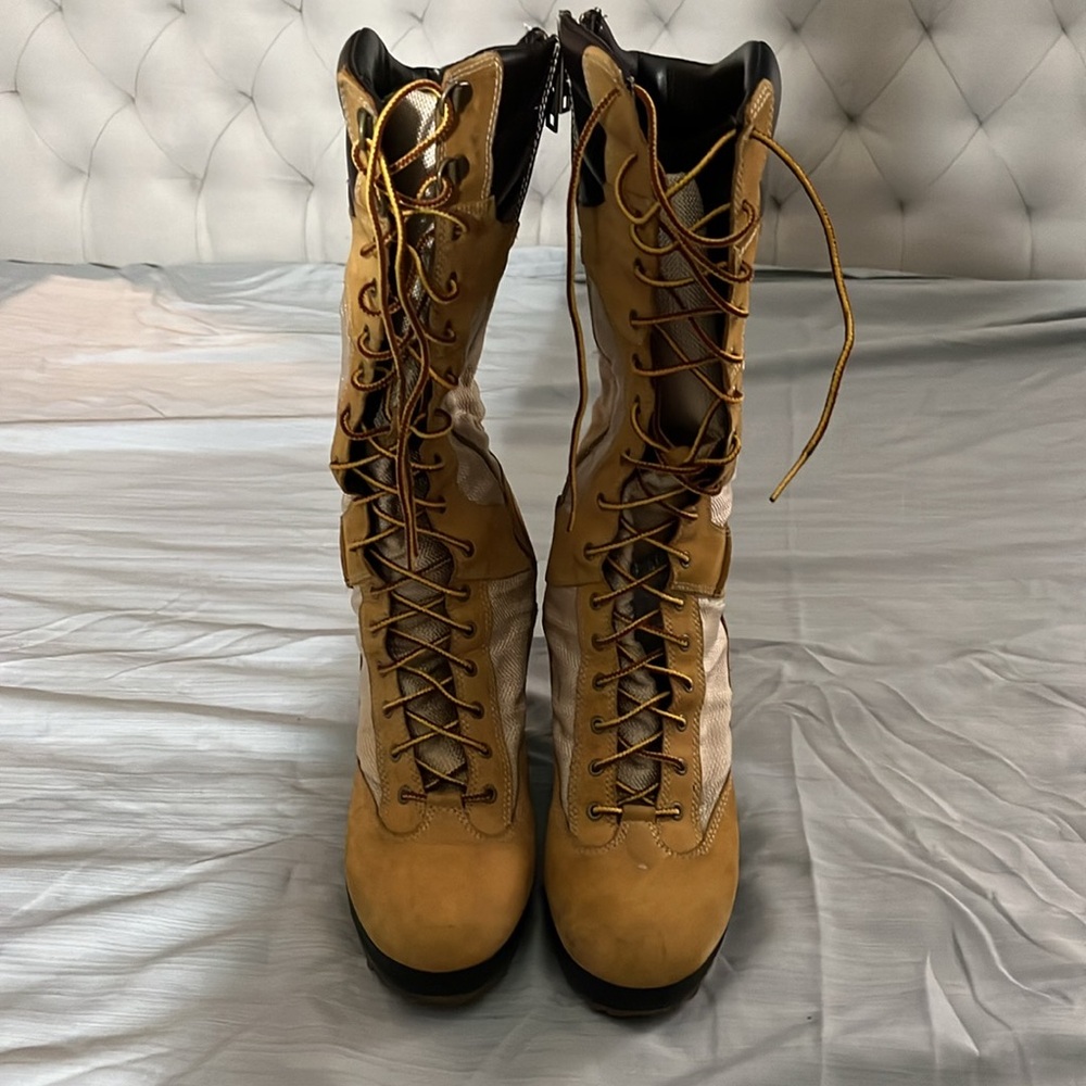 Timberland Tan Lace Up Wedge Heeled Boots Rugged Design